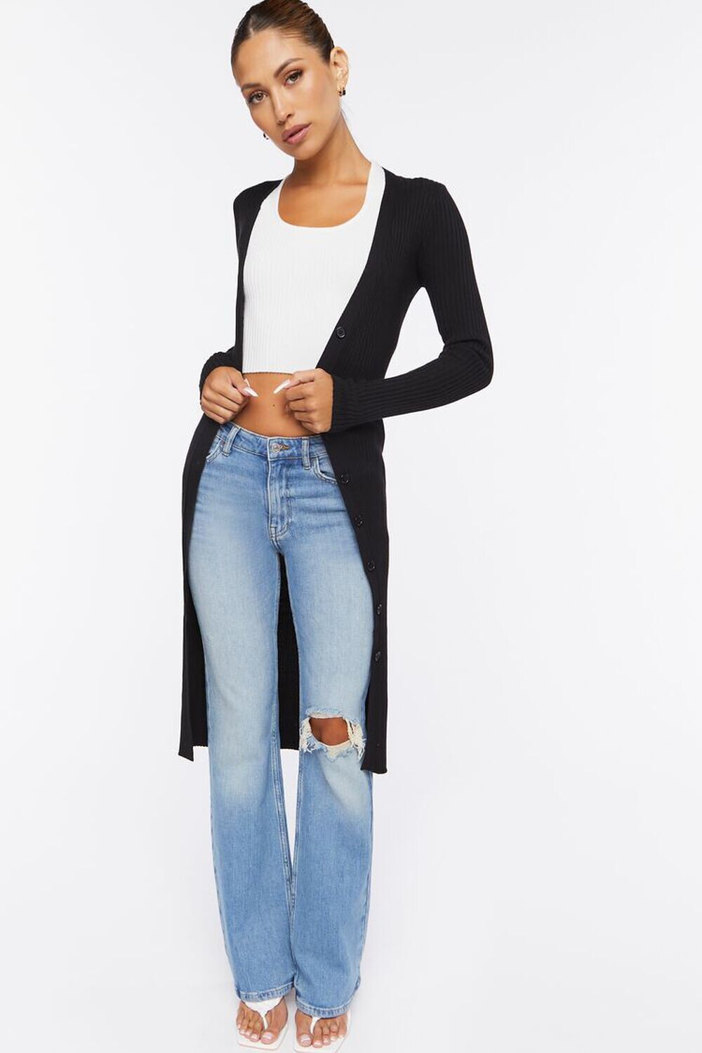 

Удлиненный кардиган в рубчик Forever 21, черный
