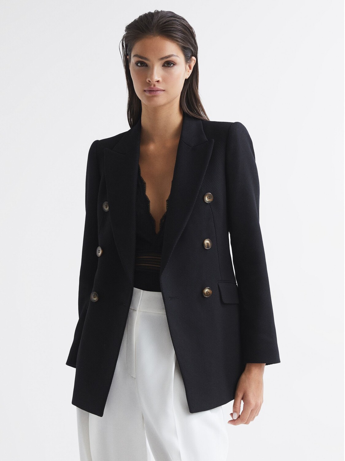 

Двубортный шерстяной пиджак Reiss Laura, черный