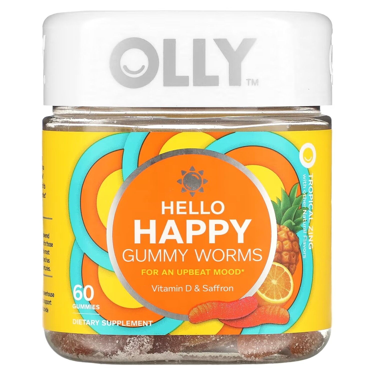

Пищевая добавка Olly Hello Happy Gummy Worms Tropical Zing, 60 жевательных конфет
