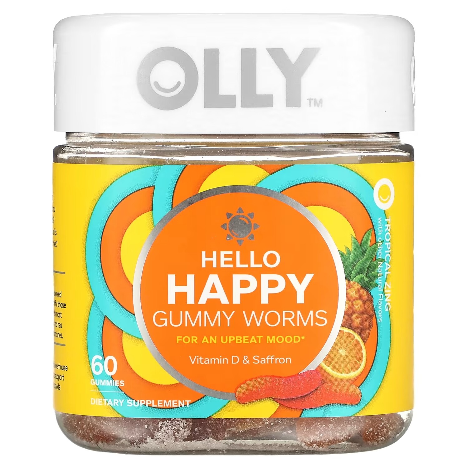 Пищевая добавка Olly Hello Happy Gummy Worms Tropical Zing, 60 жевательных конфет пищевая добавка olly kids sleep razzberry 50 жевательных конфет