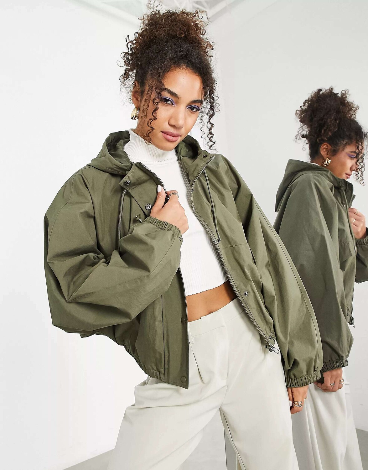 

Укороченная парка с капюшоном ASOS цвета хаки