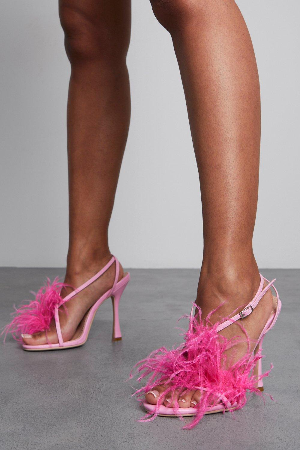Туфли на каблуке с перьями и ремешками MISSPAP, розовый
