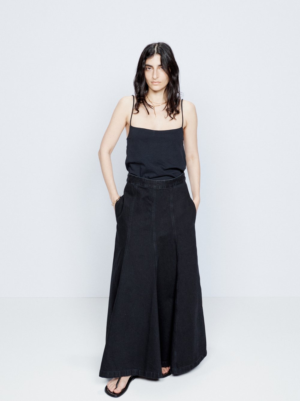 Пышная юбка из органического денима со вставками Raey, черный фото