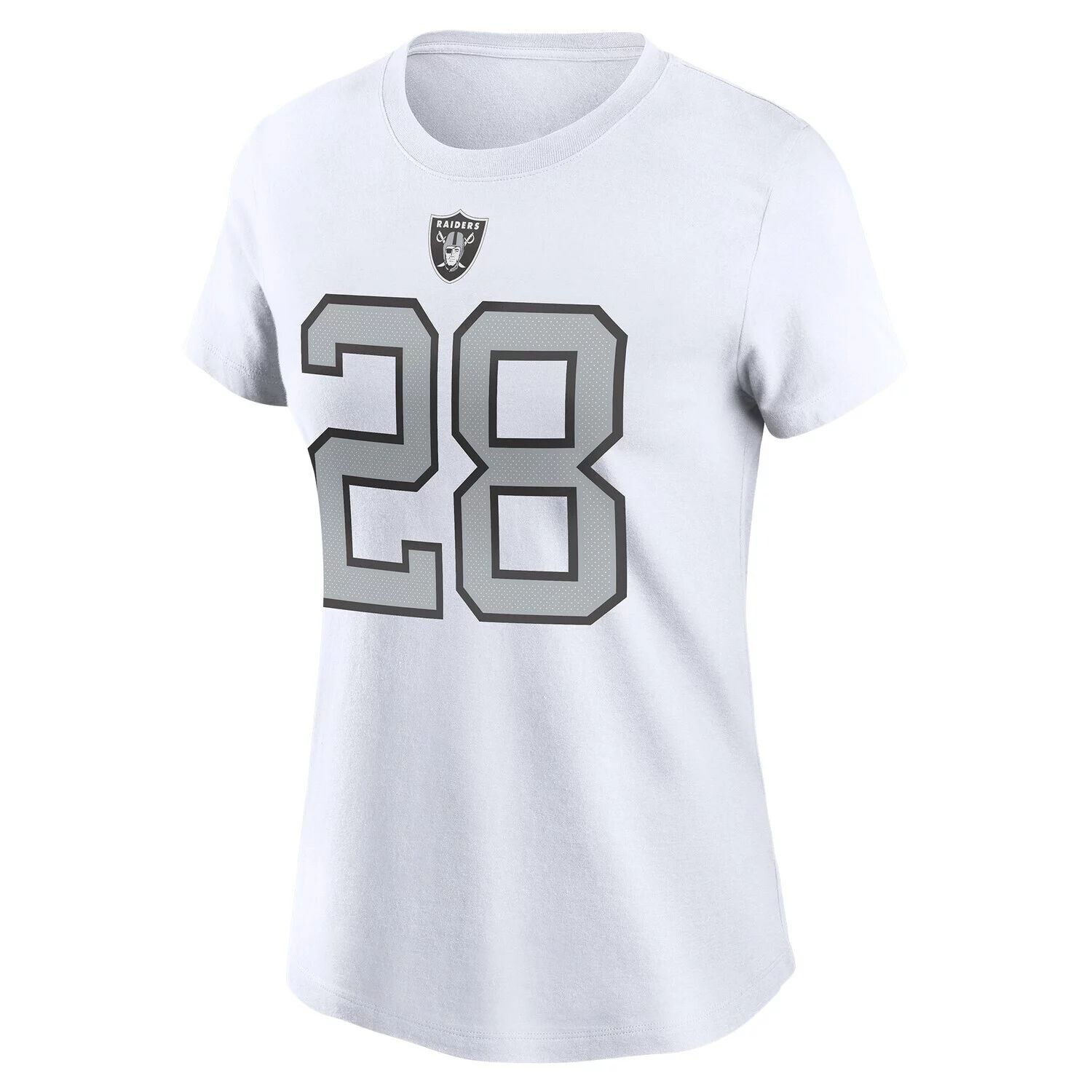 

Женская белая футболка с именем и номером Nike Josh Jacobs Las Vegas Raiders Nike, Белый