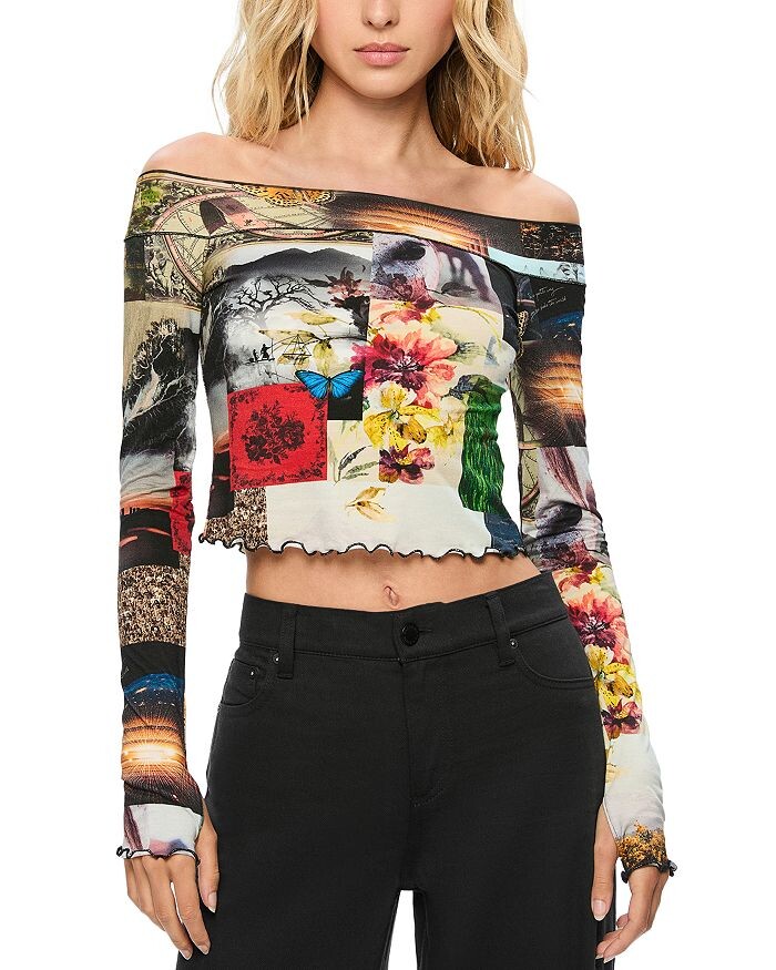 

Топ с открытыми плечами Alice and Olivia Dorinda, мультиколор