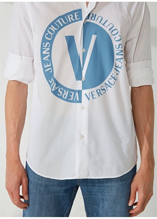 

Белая мужская рубашка с рубашечным воротником Slim Fit Versace Jeans Couture