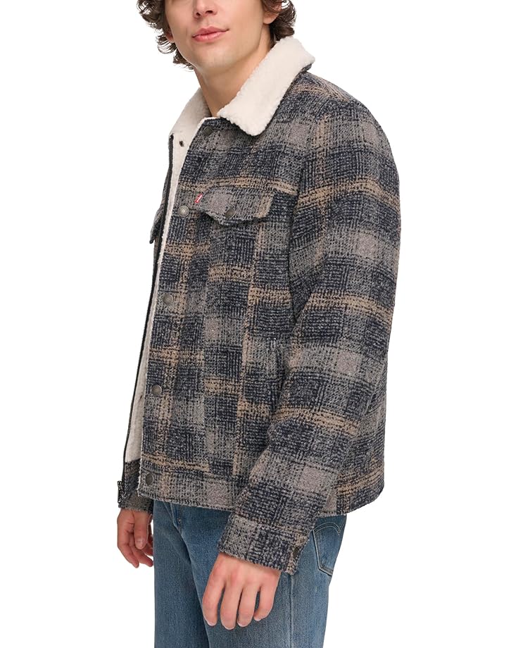 Куртка Levi's Varsity Two-Pocket Wool Blend/Faux Leather Jacket, цвет Blue Plaid