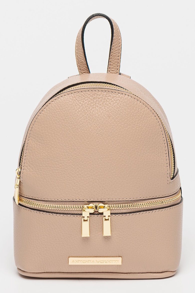Кожаный рюкзак с внешним карманом на молнии Antonia Moretti, розовый