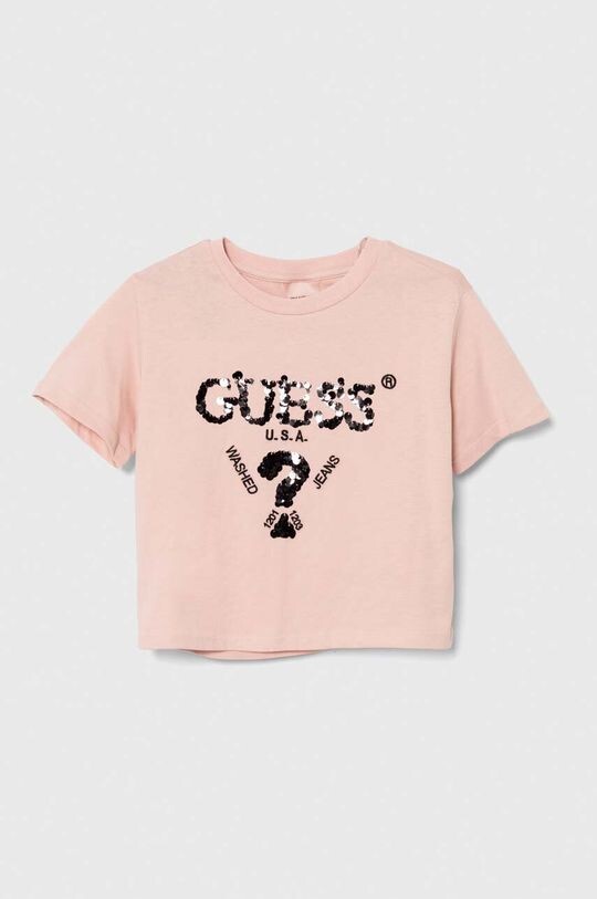 

Детская хлопковая футболка Guess, розовый