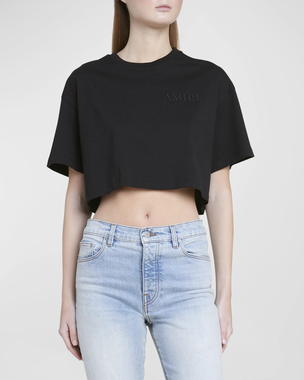 

Укороченная футболка с короткими рукавами и вышитым логотипом Amiri, цвет Black