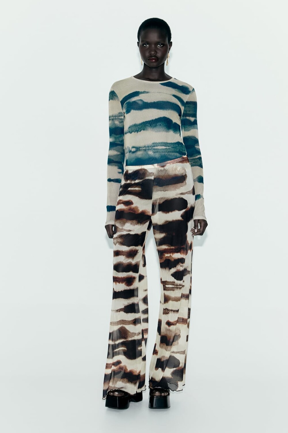 

Боди из тюля с принтом tie-dye ZARA, синий