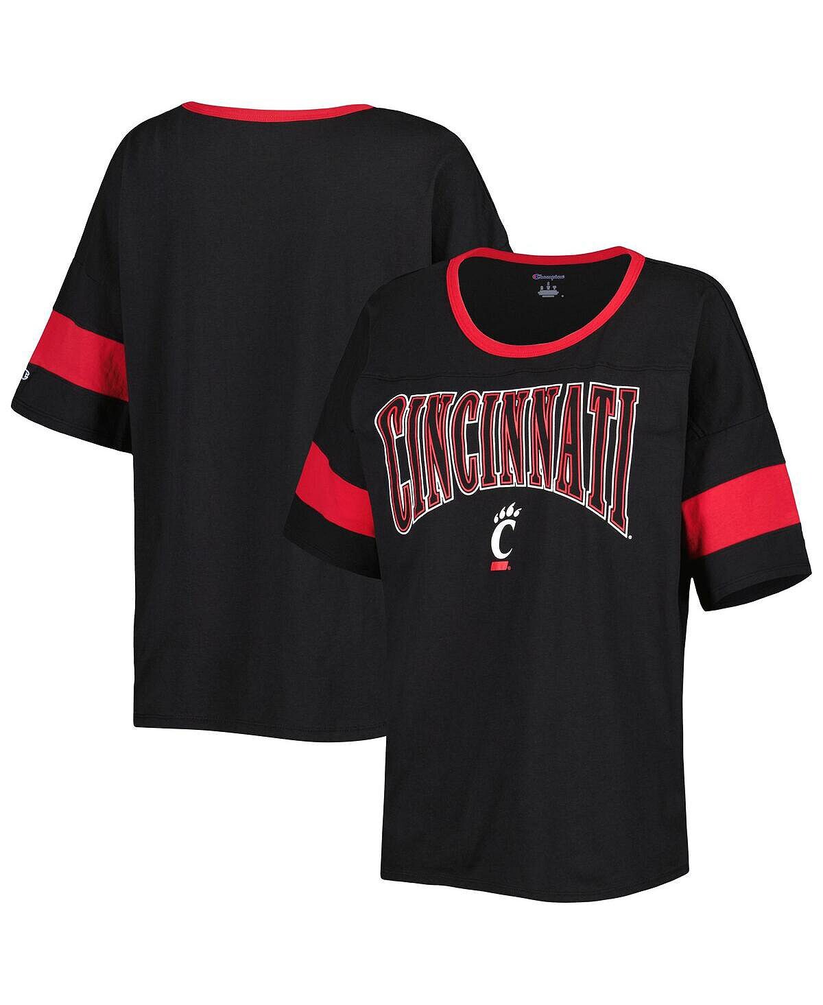 

Черная женская футболка с короткими рукавами в полоску Cincinnati Bearcats Jumbo Arch Champion, черный