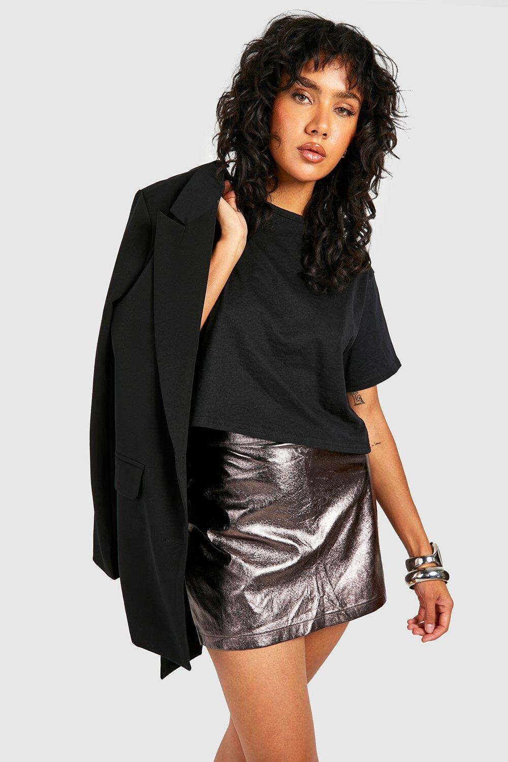 

Юбка с высокой посадкой металлического цвета Boohoo, серый