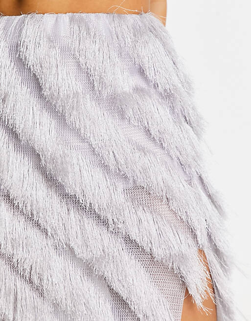 

Серебристая юбка миди с бахромой ASOS DESIGN