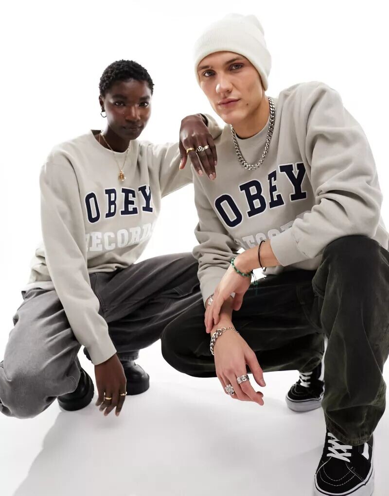 

Серый свитшот унисекс Obey с принтом Records