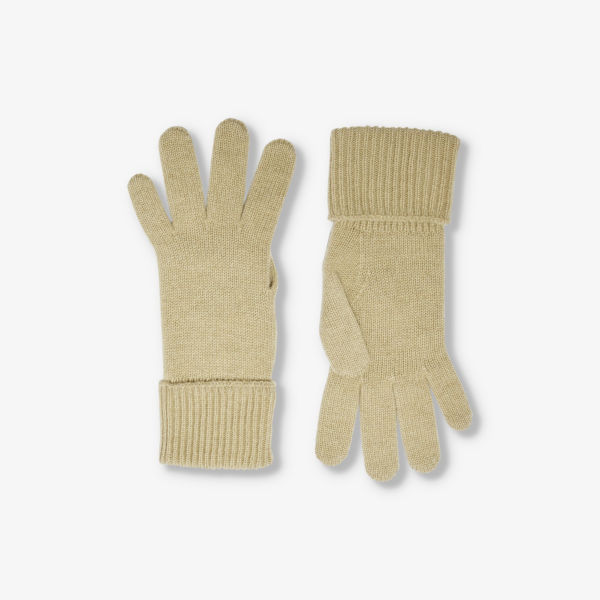 Кашемировые перчатки в рубчатую манжету с вышитым логотипом Burberry, цвет hunter