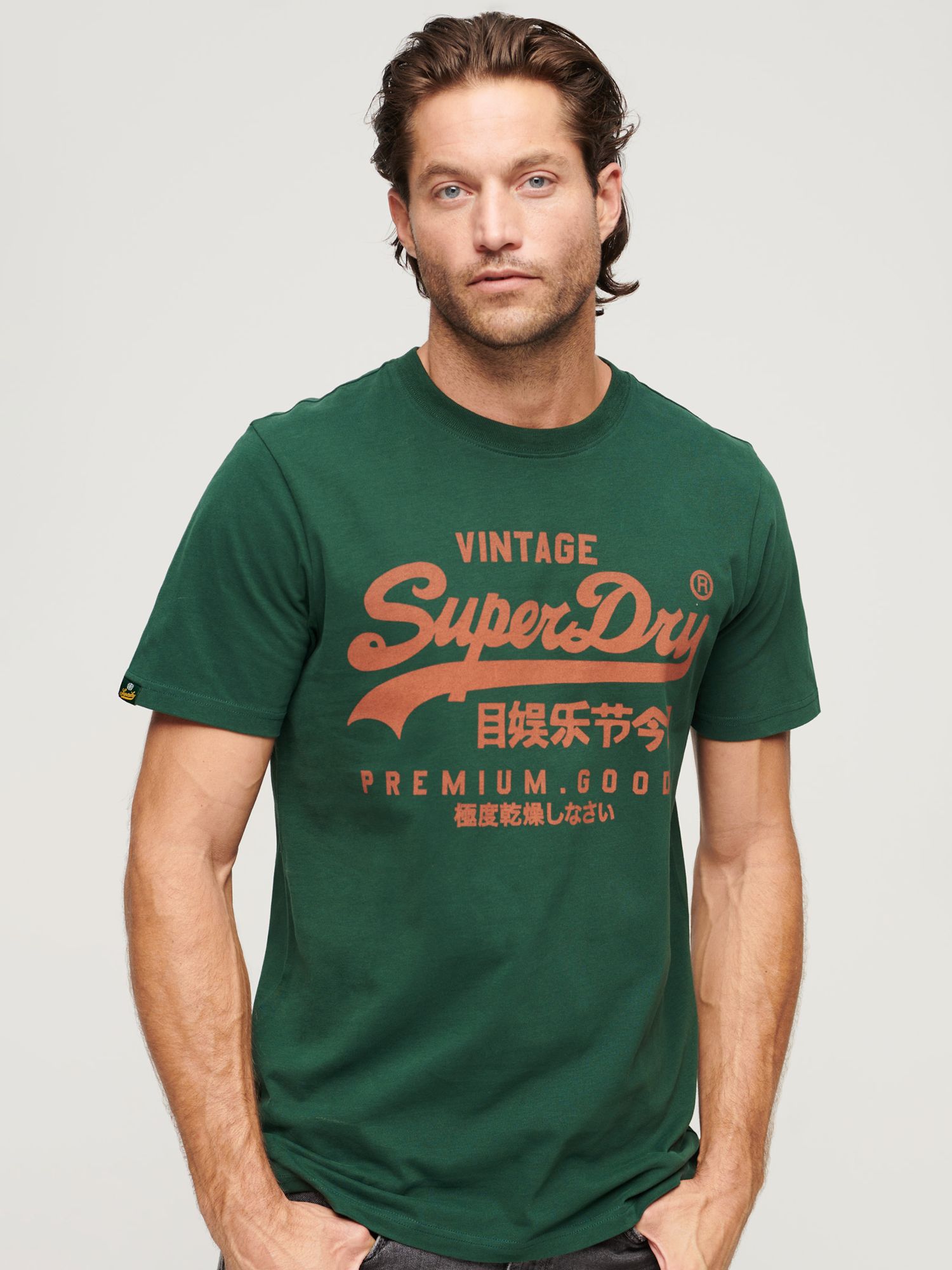 Футболка Superdry Vintage Logo Premium Goods, зеленая эмаль