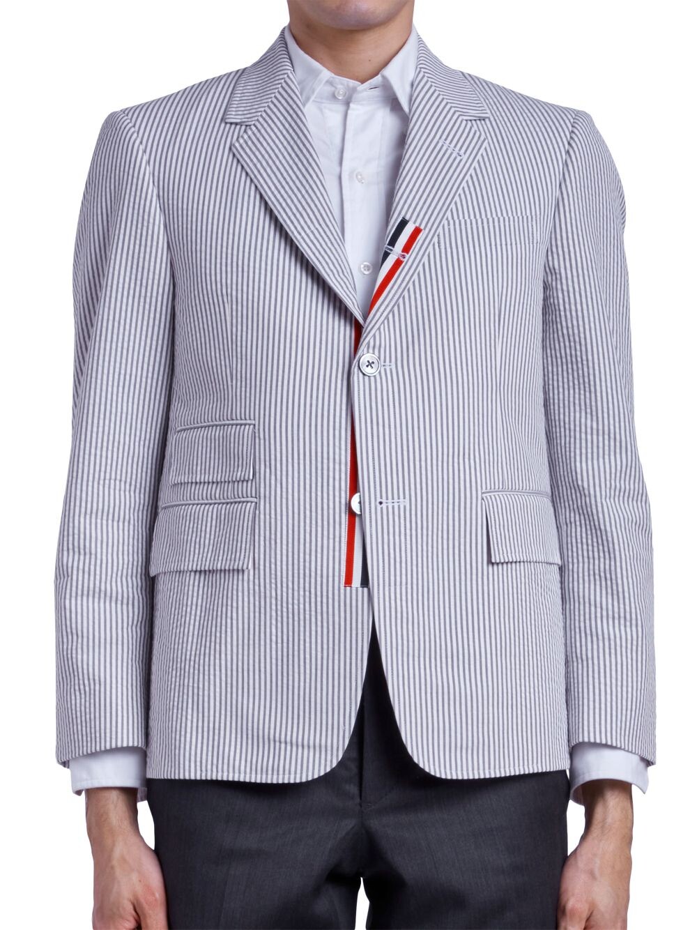 

Однобортный пиджак из сирсакера Thom Browne, серый