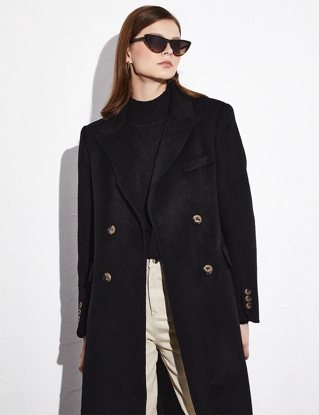 Шерстяное пальто премиум-класса на двух пуговицах, черное Kayra черное пальто на пуговицах lemaire