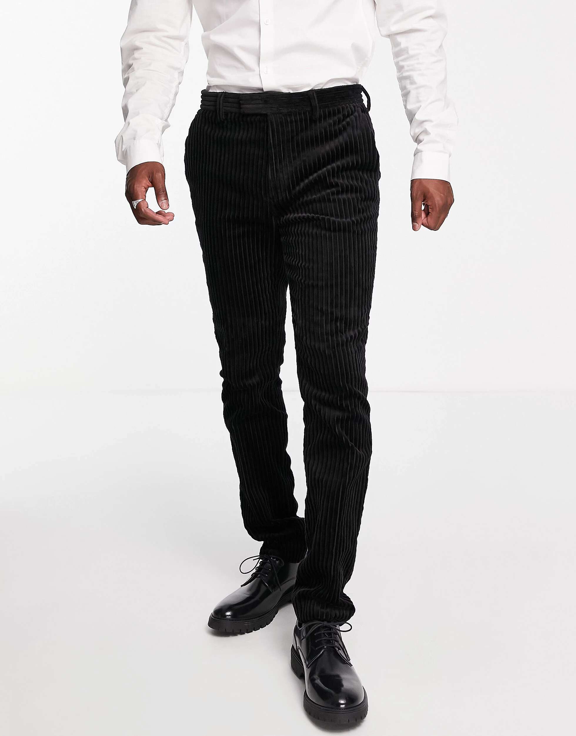Черные узкие вельветовые брюки Topman