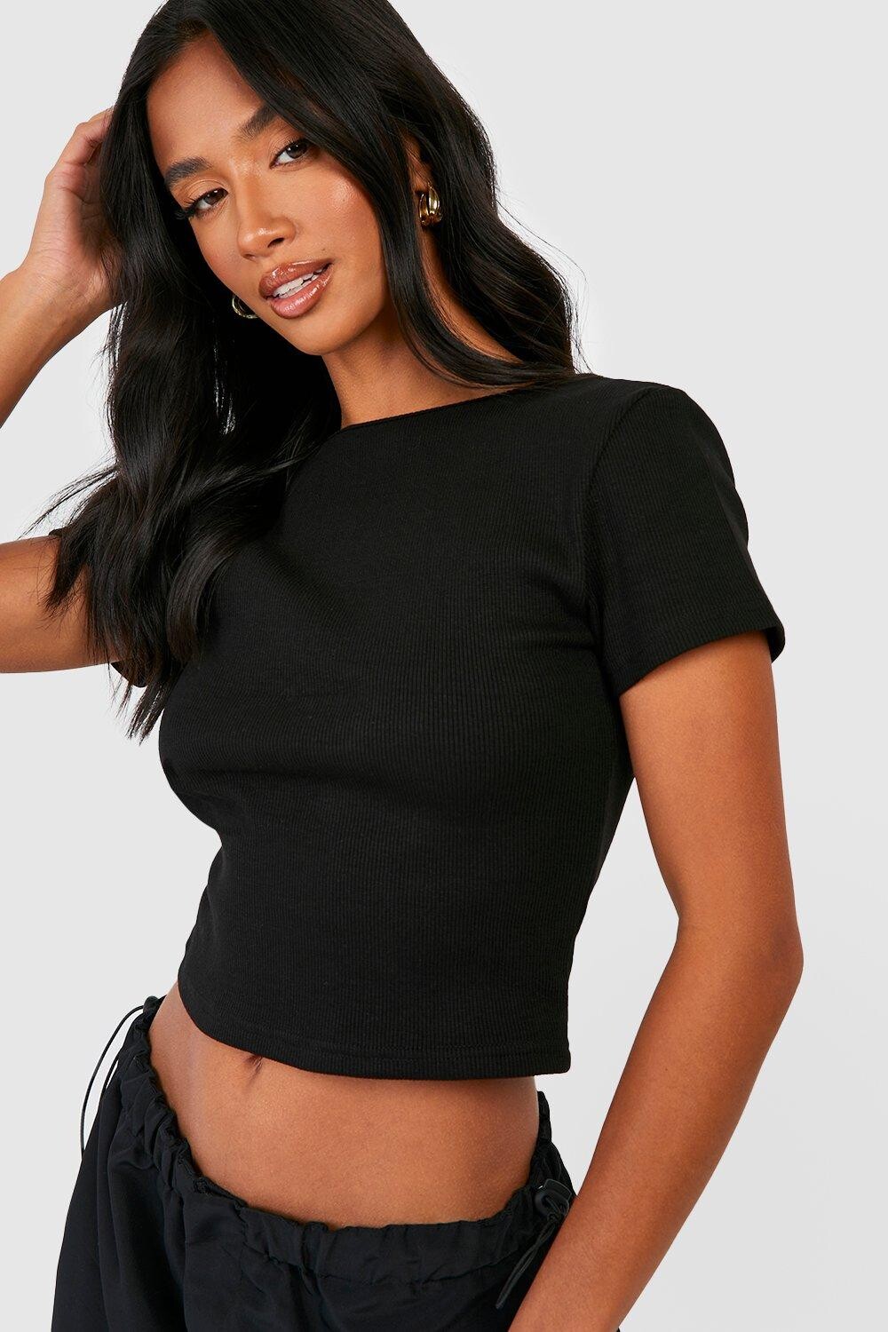 

Футболка petite premium с овцовкой на спине Boohoo, черный
