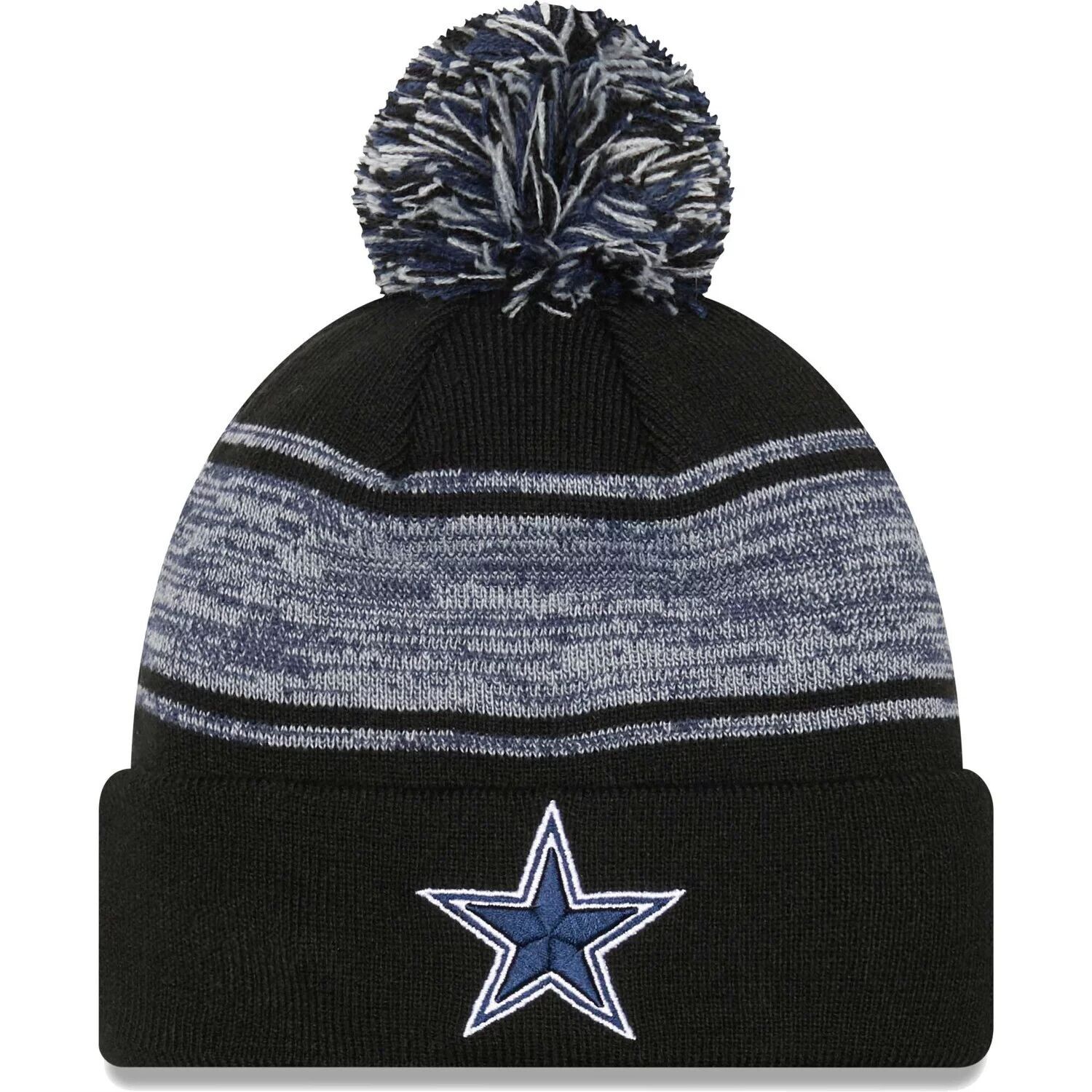 

Мужская черная вязаная шапка New Era Dallas Cowboys с манжетами и помпоном