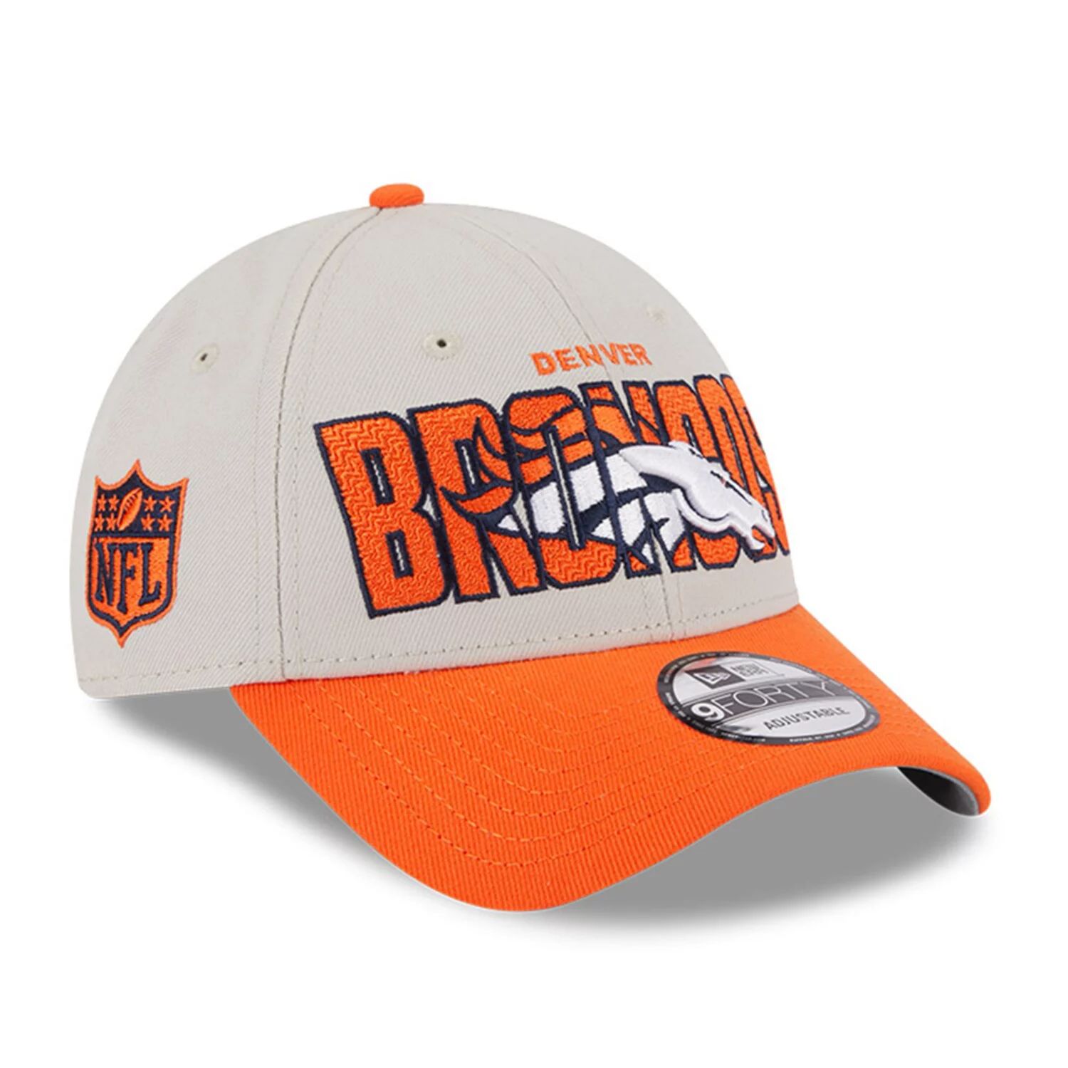 Мужская регулируемая кепка New Era Stone/Orange Denver Broncos 2023 NFL Draft 9FORTY