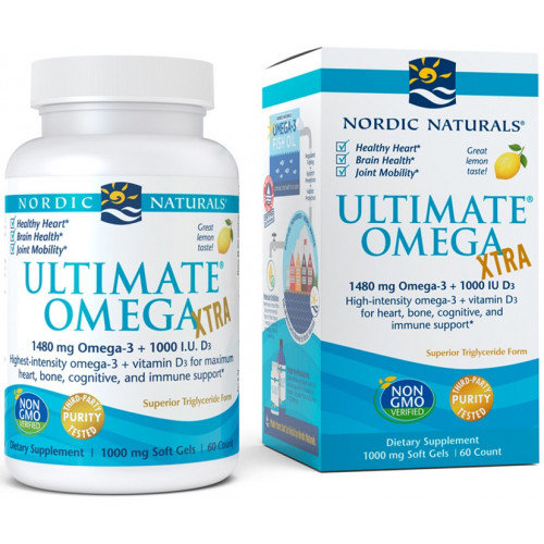 Nordic Naturals, Ultimate Omega Xtra 1480 мг, 60 мягких капсул со вкусом лимона nordic naturals complete omega xtra со вкусом лимона 680 мг 60 мягких желатиновых капсул
