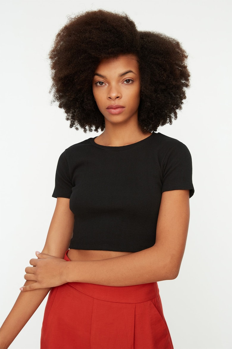 Короткая футболка с разрывами Trendyol, черный короткая блузка с разрывами colin s черный