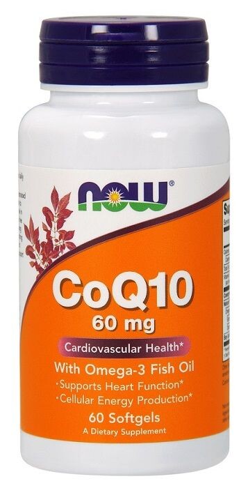 

Препарат, содержащий коэнзим Q10 Now Foods CoQ10 With Omega-3 60 mg, 60 шт