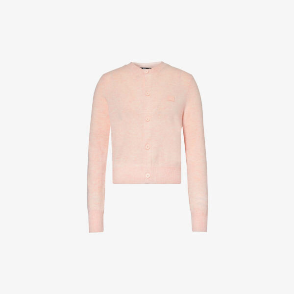 

Шерстяной вязаный кардиган Keva с нашивкой-логотипом Acne Studios, розовый