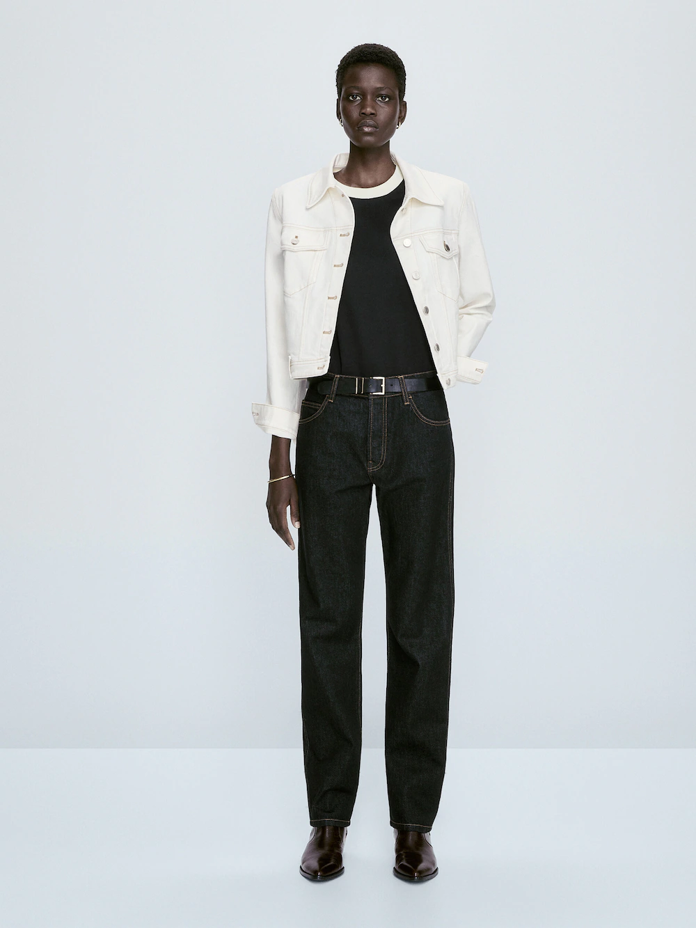 

Контрастная футболка с коротким рукавом Massimo Dutti, черный