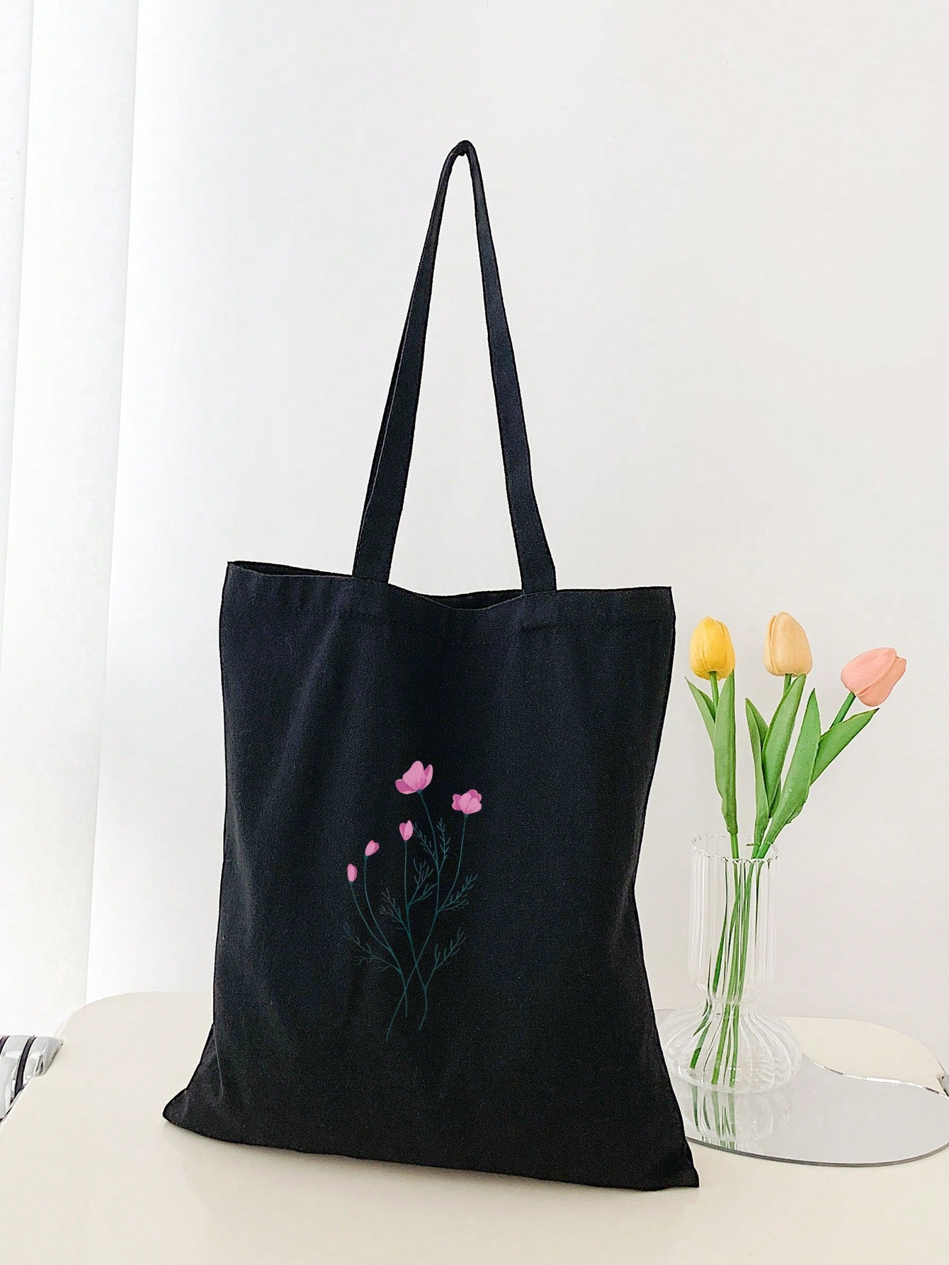 Сумка-шоппер с цветочным принтом, черный маленькая сумка шоппер с цветочным принтом многоцветный