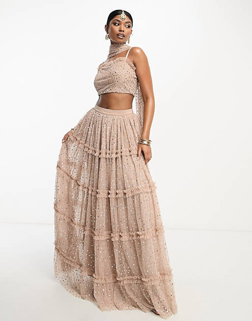 

Топ на бретельках приглушенного румянца Maya с пайетками lehenga