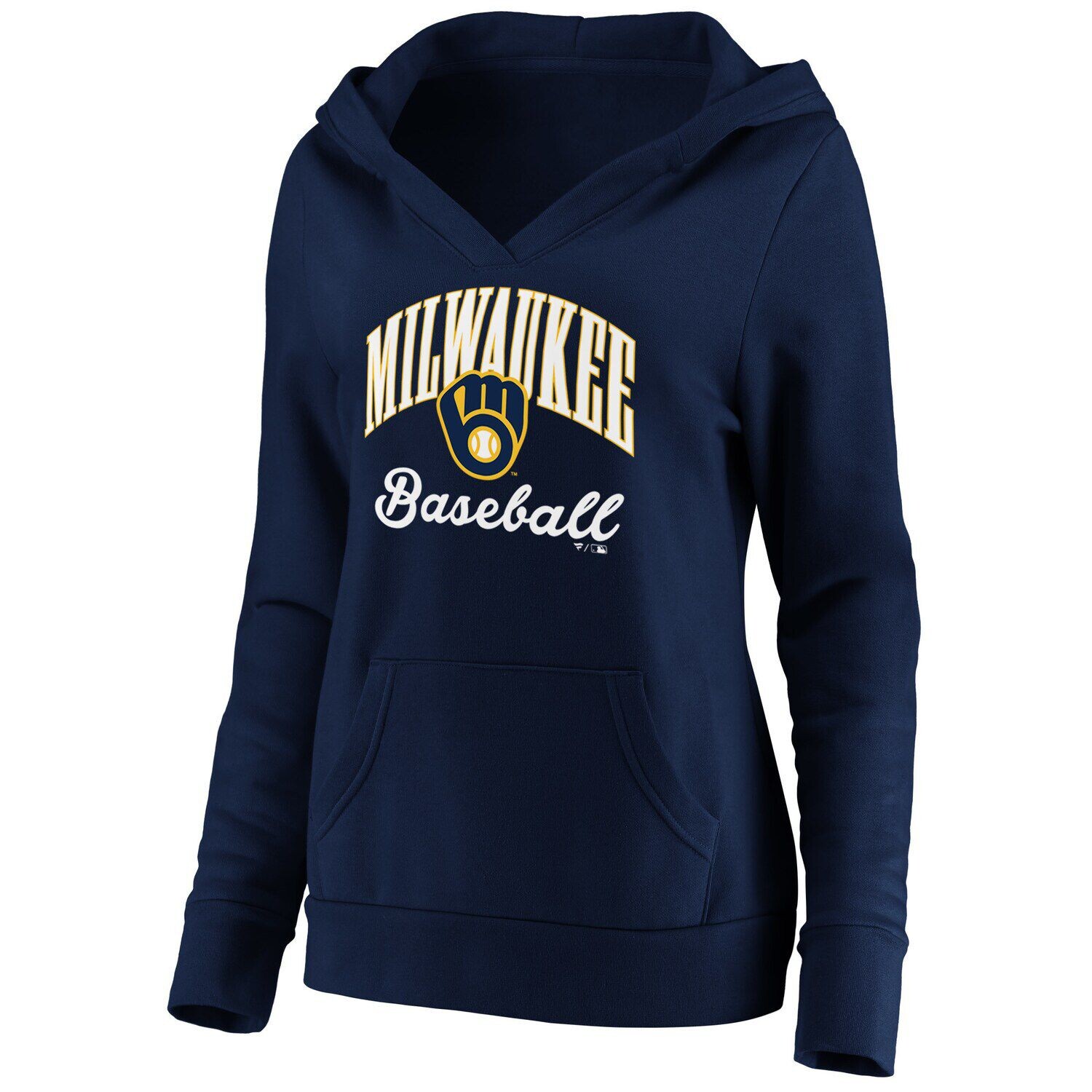 

Женский пуловер с капюшоном Fanatics темно-синего цвета с логотипом Milwaukee Brewers Victory Script и перекрестным вырезом Fanatics, Синий