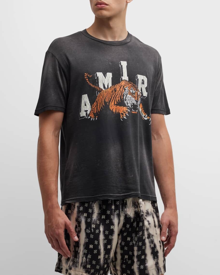 

Мужская футболка с выцветшим винтажным тигровым логотипом Amiri, Серый