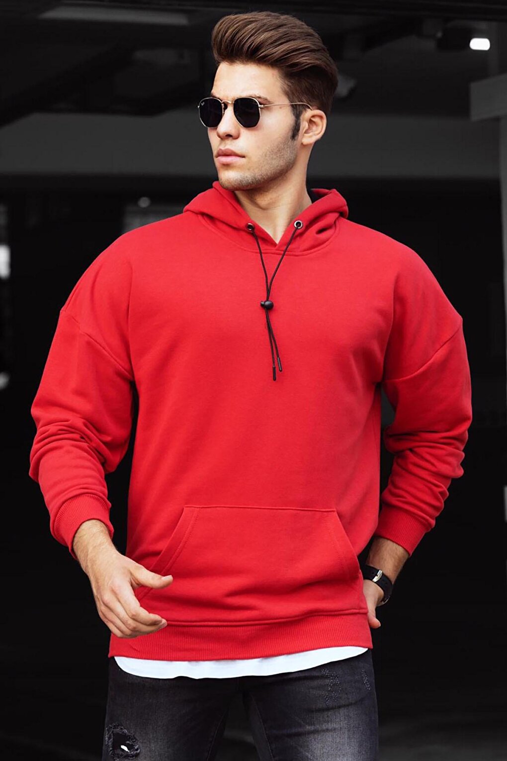 Базовая красная мужская толстовка с капюшоном 4764 MADMEXT