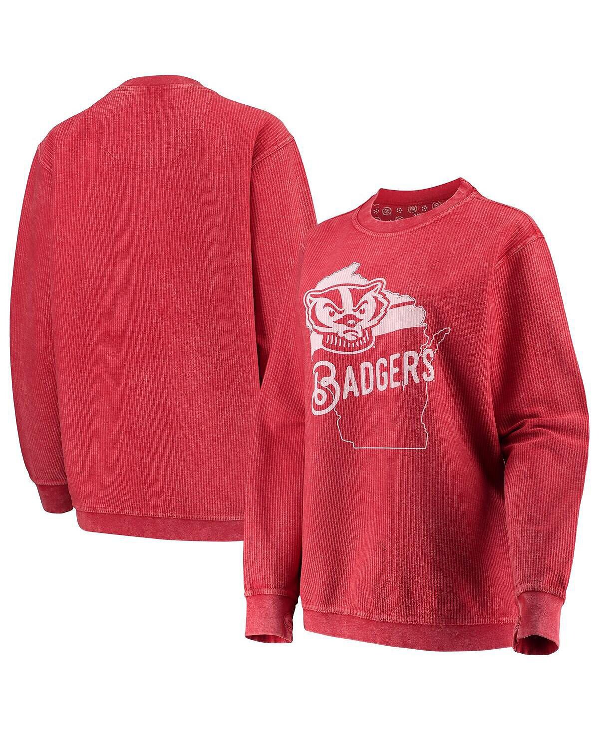 

Женский вельветовый свитшот с круглым вырезом Red Wisconsin Badgers Comfy Corduroy Pressbox, красный