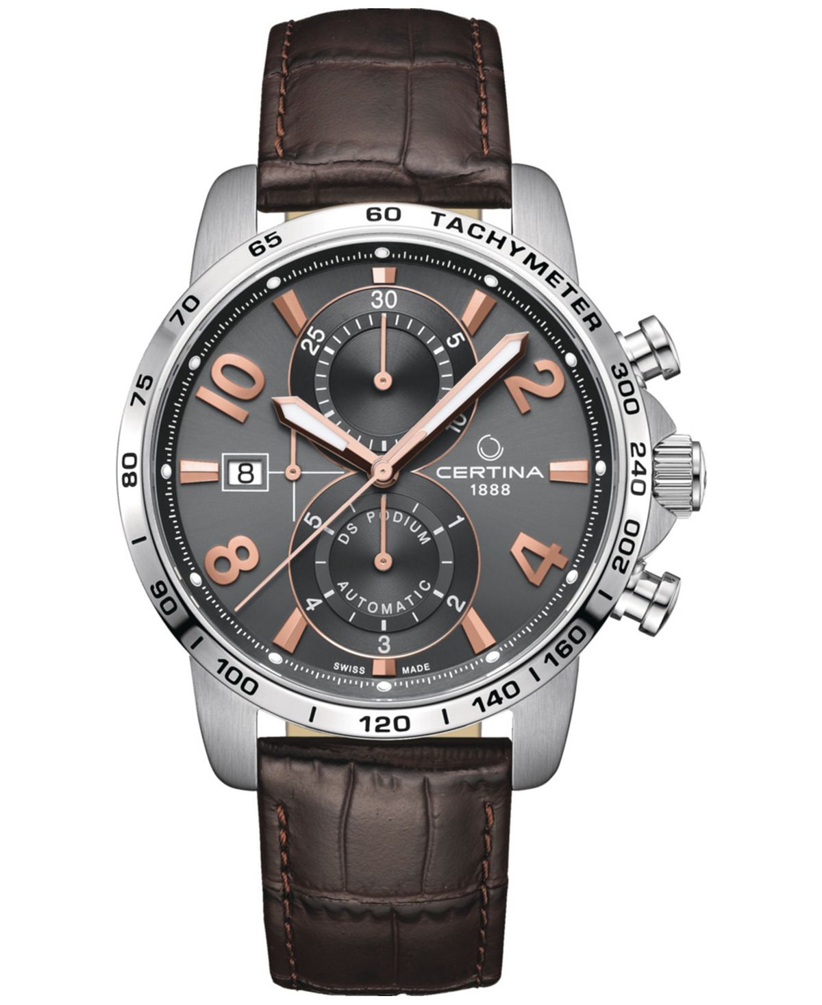 Мужские швейцарские автоматические часы с хронографом DS Podium с коричневым кожаным ремешком, 44 мм Certina certina c610017991