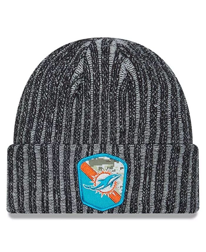 

Мужская черная вязаная шапка Miami Dolphins 2023 Salute To Service с манжетами New Era, черный