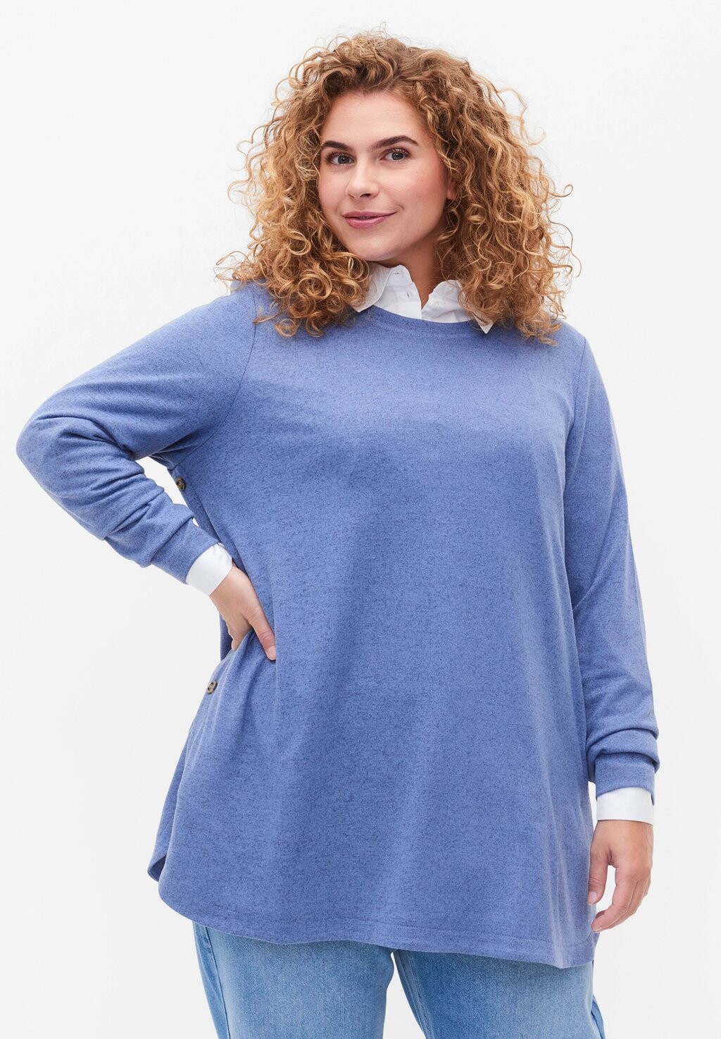 

Блузка Zizzi С ПУГОВИКАМИ, цвет colony blue melange