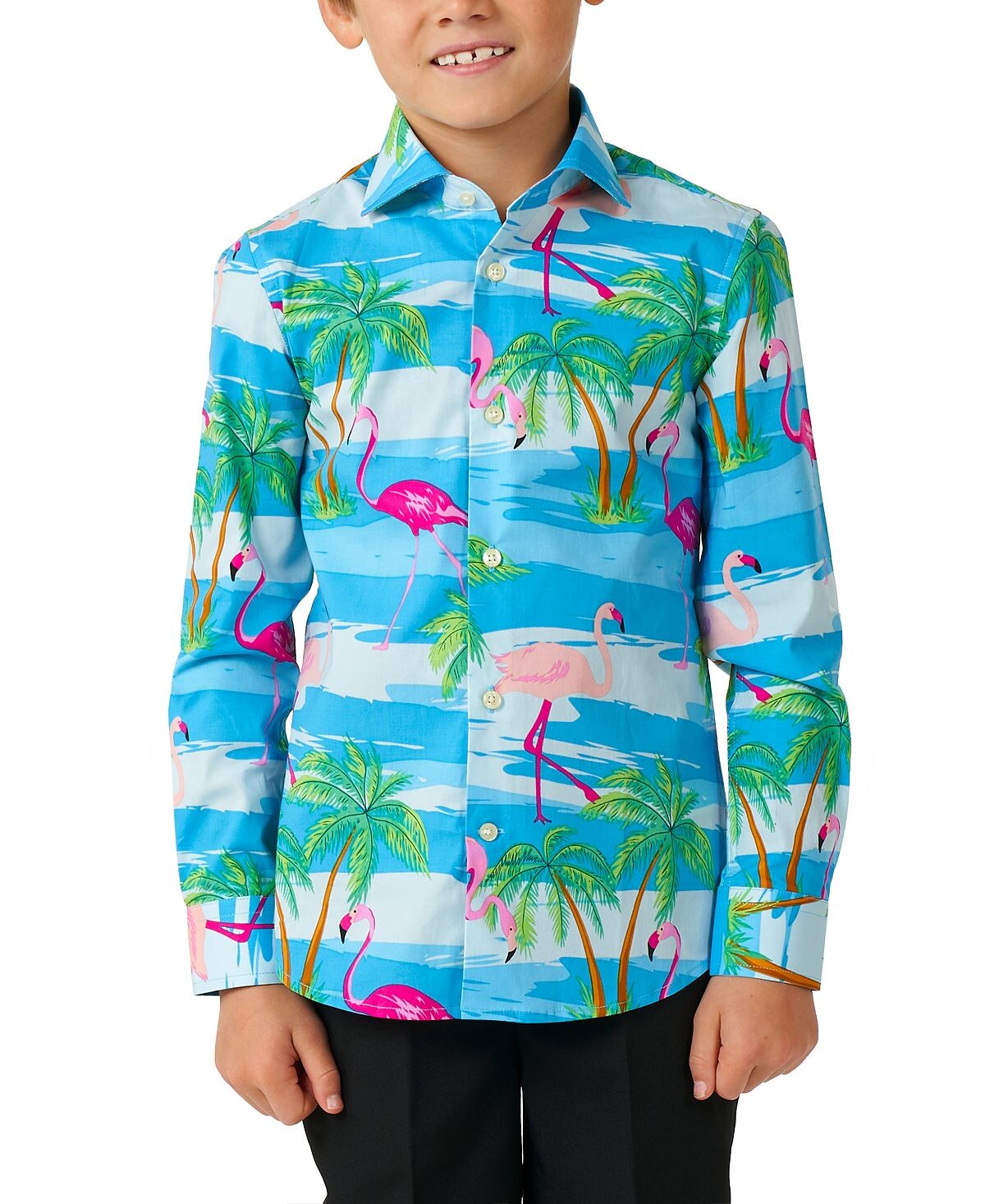 

Рубашка с тропическим фламинго и фламинго для маленьких мальчиков OppoSuits