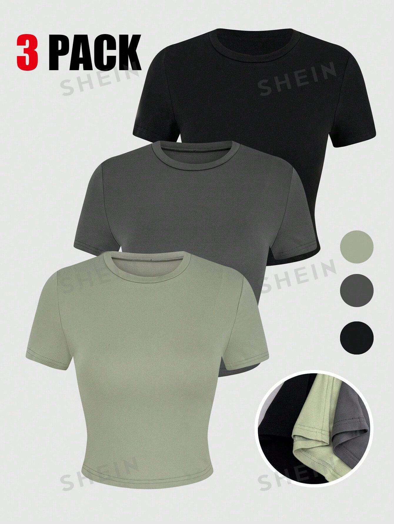 цена SHEIN EZwear Женская базовая футболка узкого кроя из 3 предметов, многоцветный