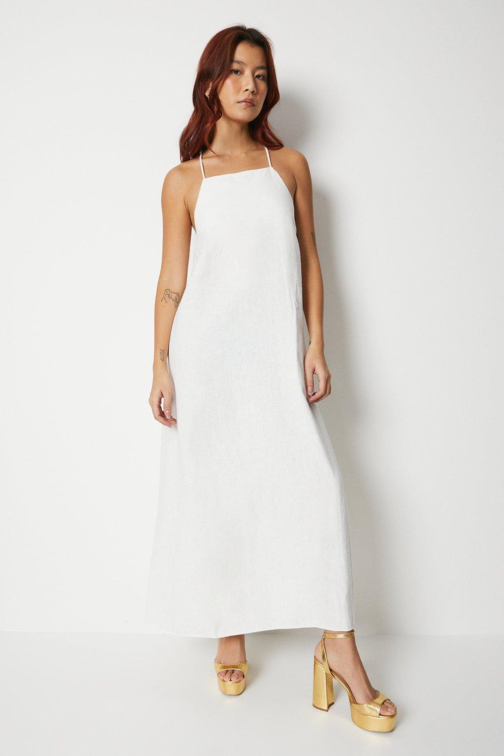 Льняное платье макси с бретелями Warehouse, белый limon платье льняное фуксия 26004 s