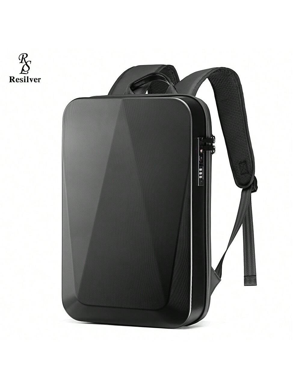 Серебряный противоугонный водонепроницаемый материал ABS + ПК Жесткий чехол Деловой USB-зарядка Мужской дорожный рюкзак для ноутбука подходит для 16-дюймового ноутбука, черный