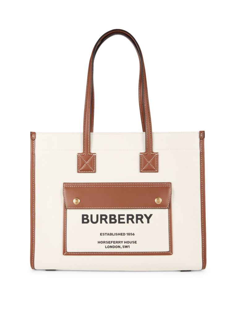 

Льняная сумка-тоут с логотипом Freya Burberry, цвет Ivory Camel