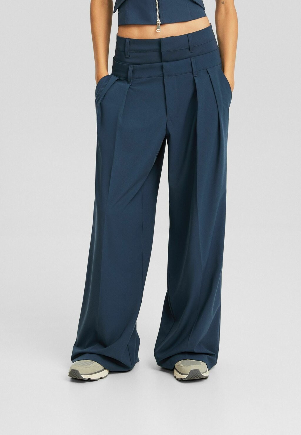 

Брюки Tailored Double Waist Bershka, синий