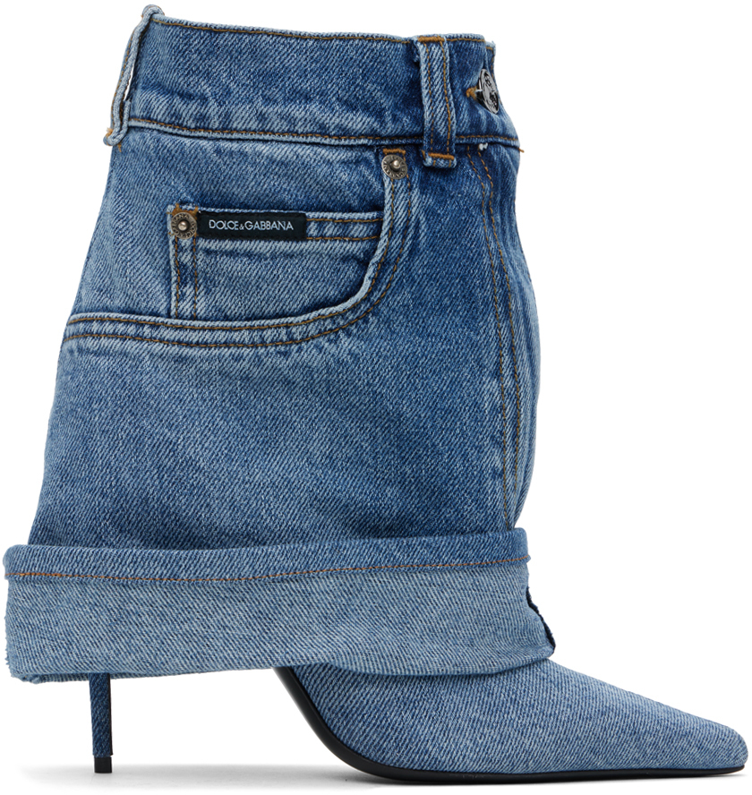 Синие джинсовые ботинки в стиле пэчворк Dolce&Gabbana