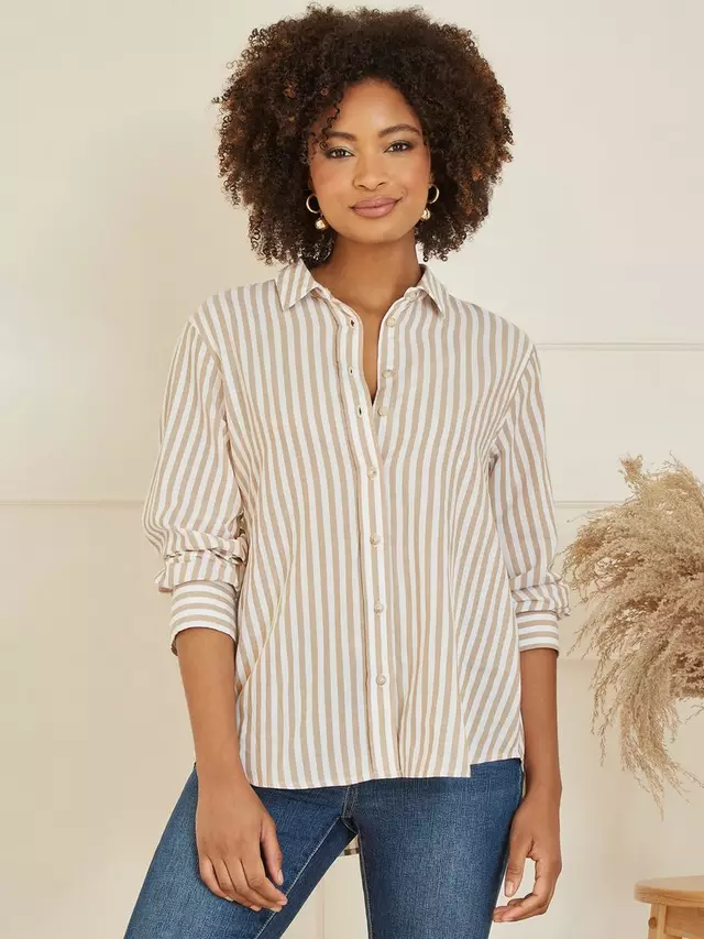 

Рубашка Yumi Stripe Cotton Blend, коричневый