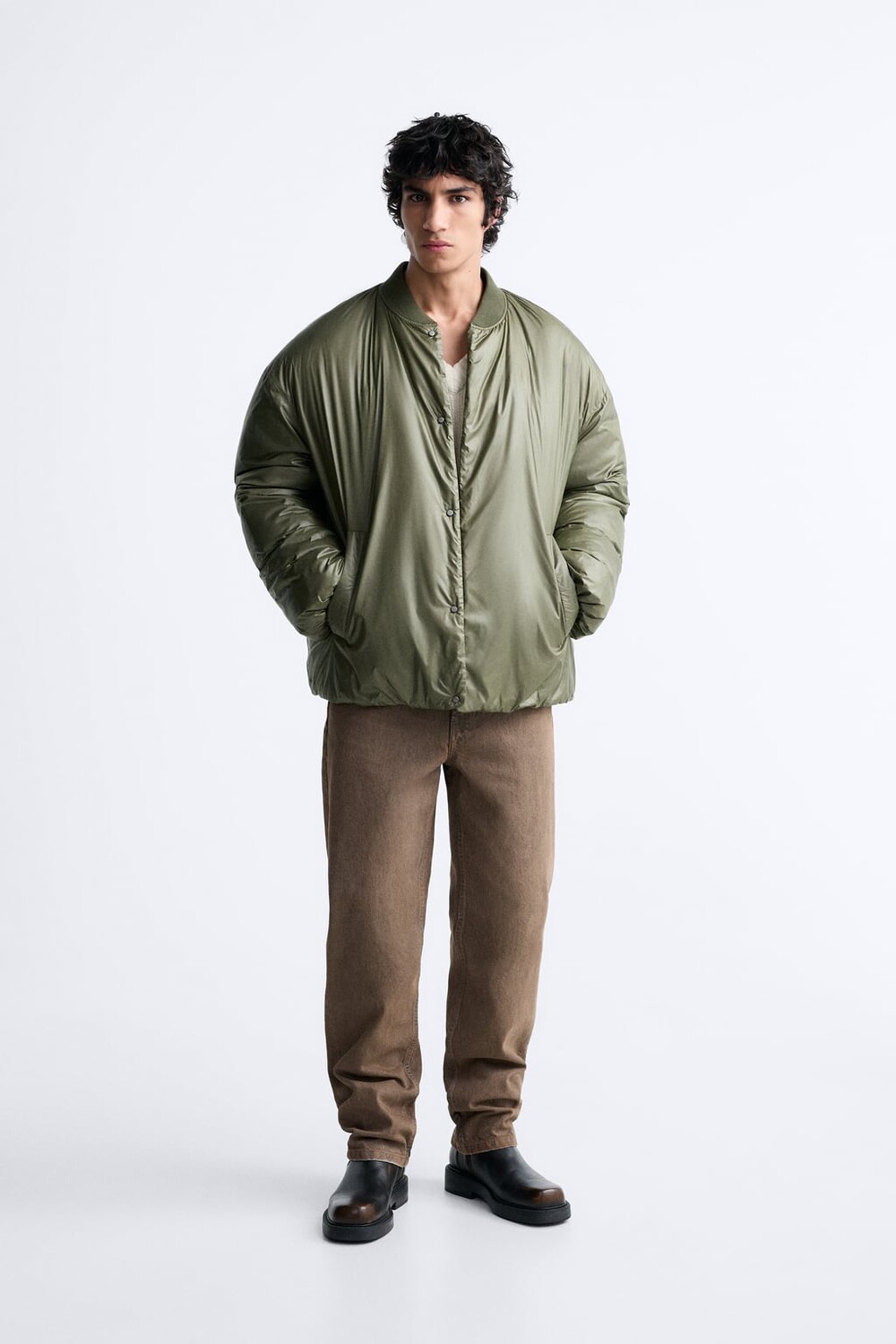 Бомбер оверсайз ZARA, зеленый